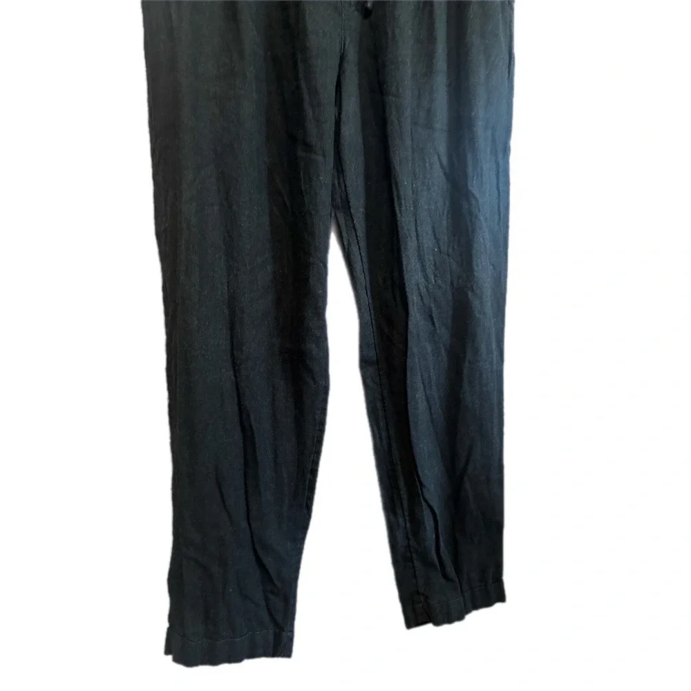 Old Navy Linen Blend Pants Womens Large Black Excellent Drawstring Straight Leg - Picture 2 of 6